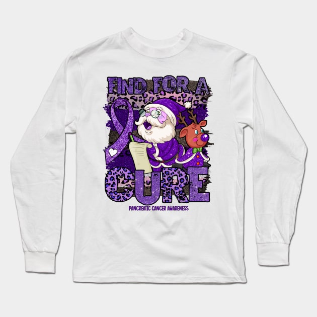 Pancreatic Cancer Awareness Awareness - leopard christmas cure santa claus Long Sleeve T-Shirt by Lewis Swope